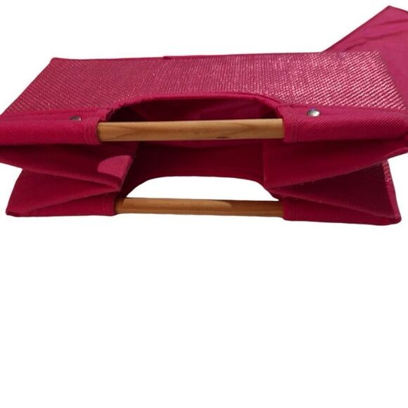 Pink Foldable Storage Bin With Wooden Carry Handles 13" x 9" - Picture 4 of 8